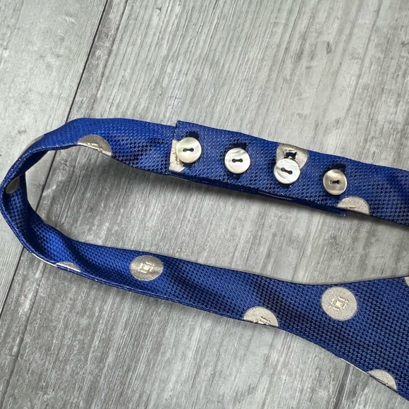 Burberry Blue w/ White Polka Dot Silk Bowtie Bow Tie - Picture 3 of 5